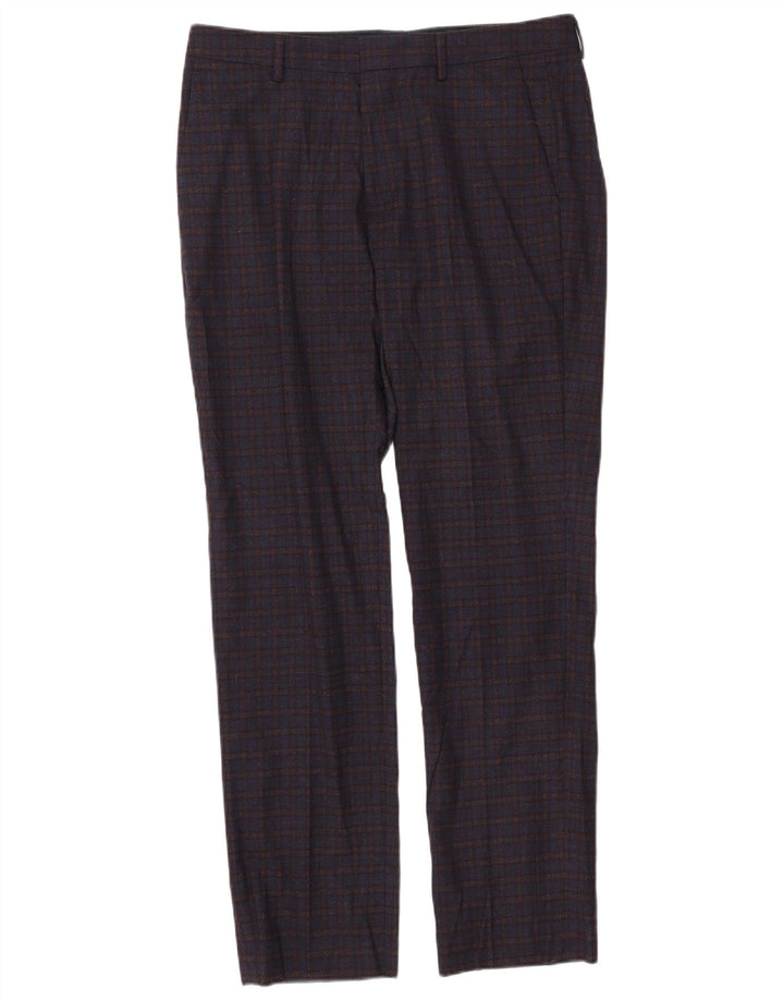 BONOBOS Pantalon Chino Droit Homme W33 L32 Laine à Carreaux Bleu Marine