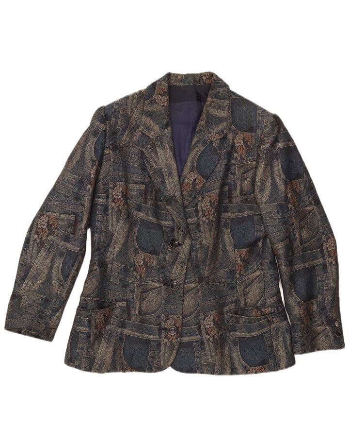 Carnet Veste Blazer 3 Boutons Femme UK 14 Moyen Bleu Marine Floral