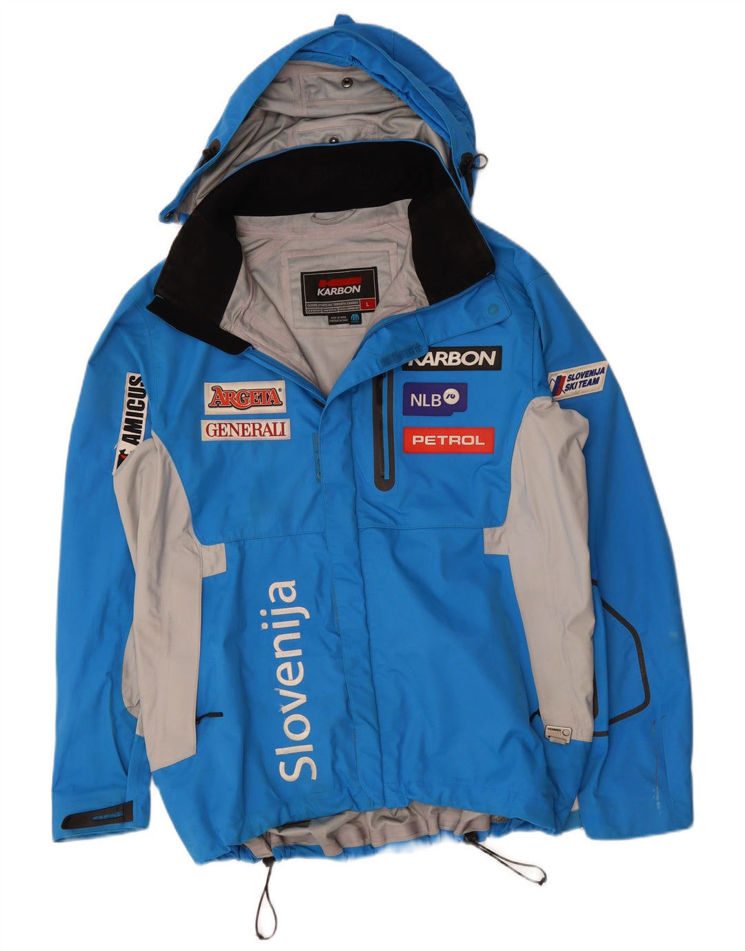 KARBON Veste de pluie à capuche graphique pour homme UK 40 Large Bleu Colorblock Nylon