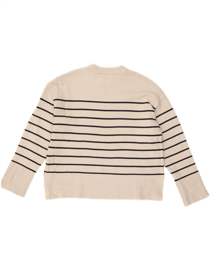 ZARA Womens Oversized Crew Neck Jumper Sweater UK 10 Small White Striped