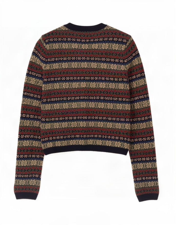 Zara Cardigan Femme Pull UK 10 Petit Multicolore Fair Isle Polyamide