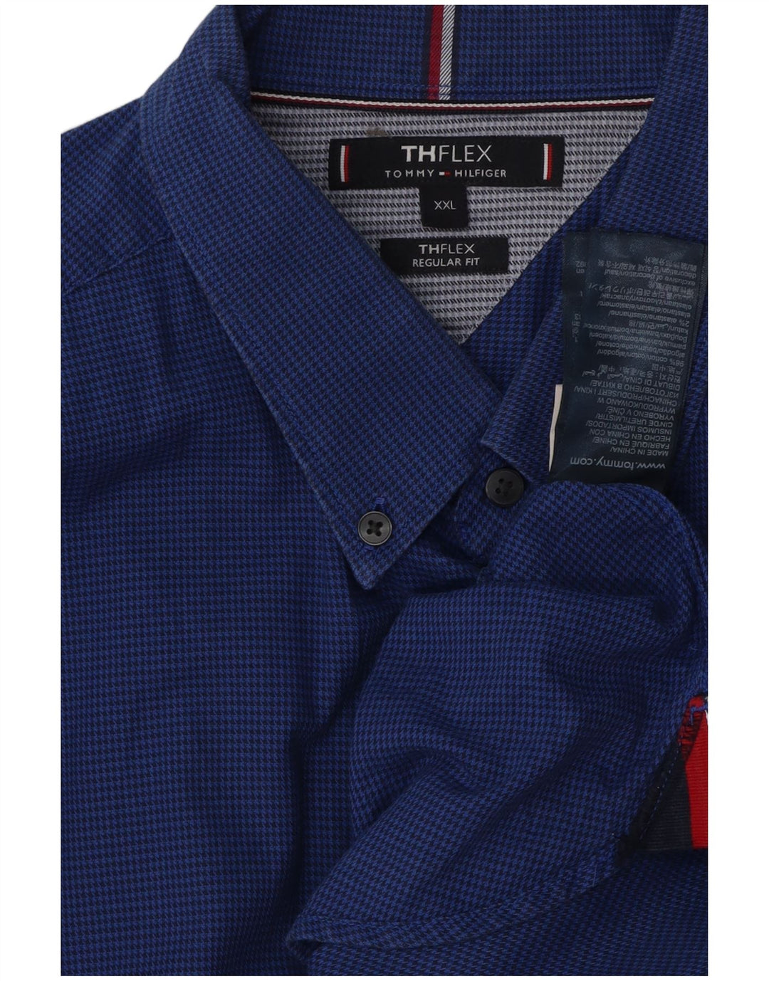 TOMMY HILFIGER Chemise Regular Fit Homme 2XL Bleu Pied-de-Poule Coton