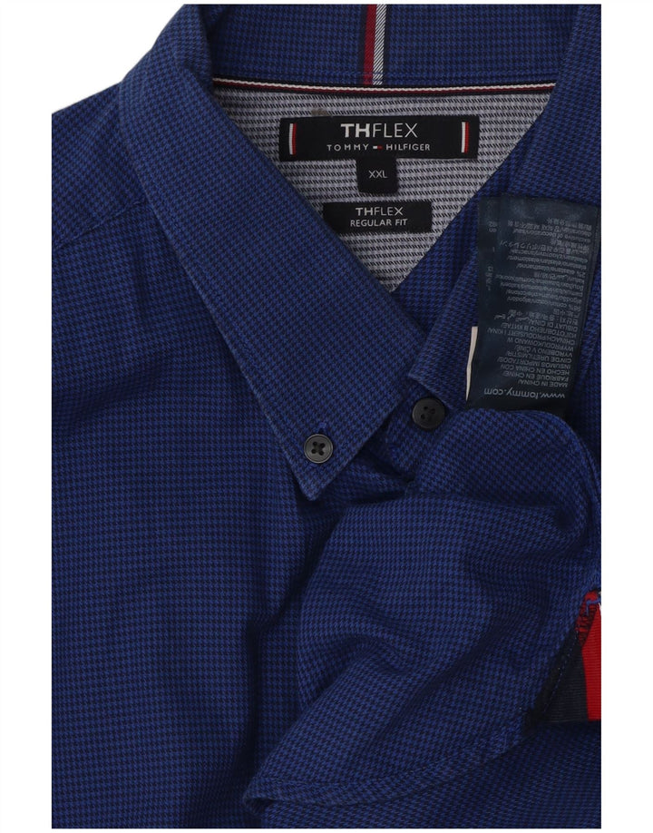 TOMMY HILFIGER Chemise Regular Fit Homme 2XL Bleu Pied-de-Poule Coton