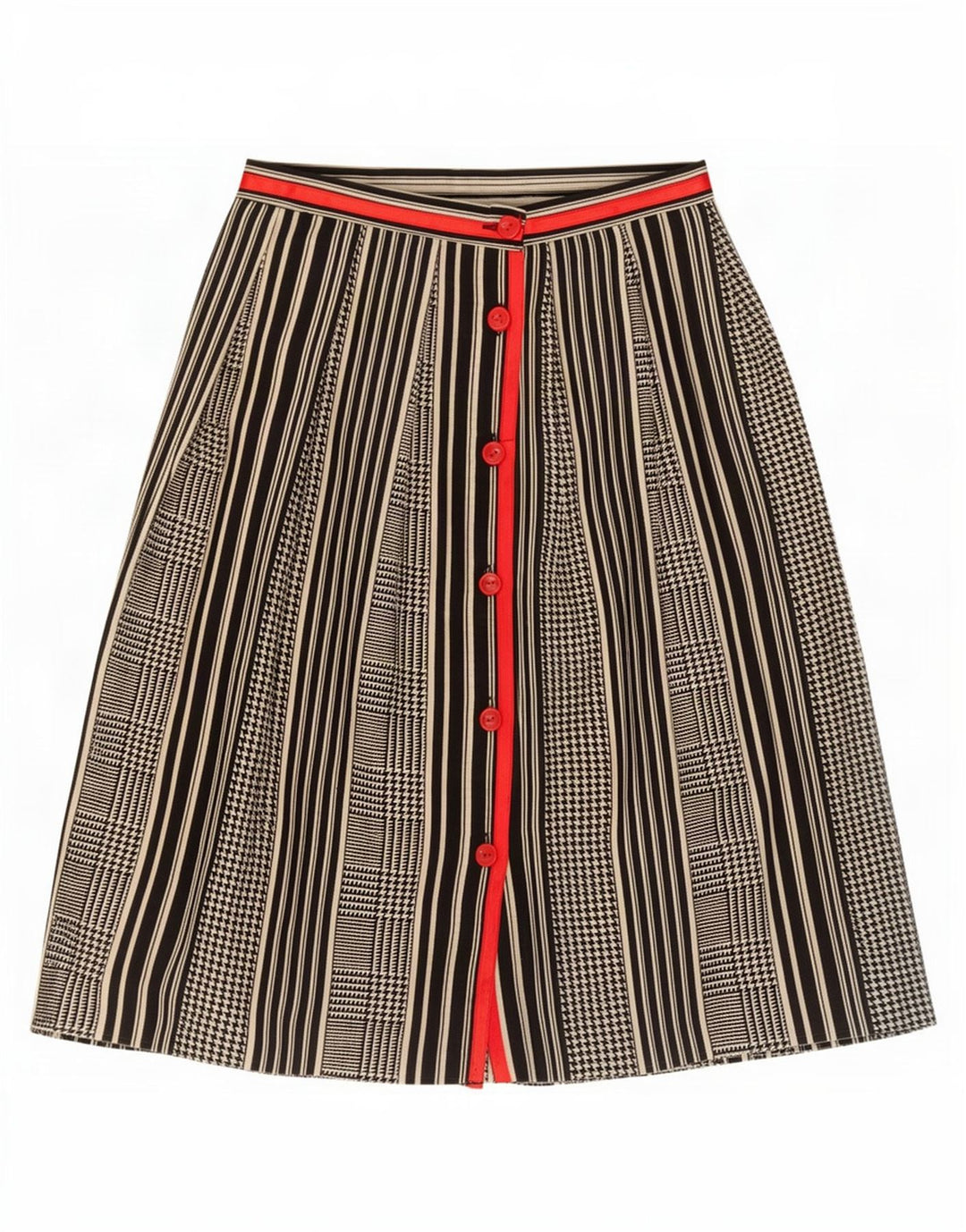 jupe trapèze femme vintage IT 42 Medium W25 Laine pied-de-poule noire