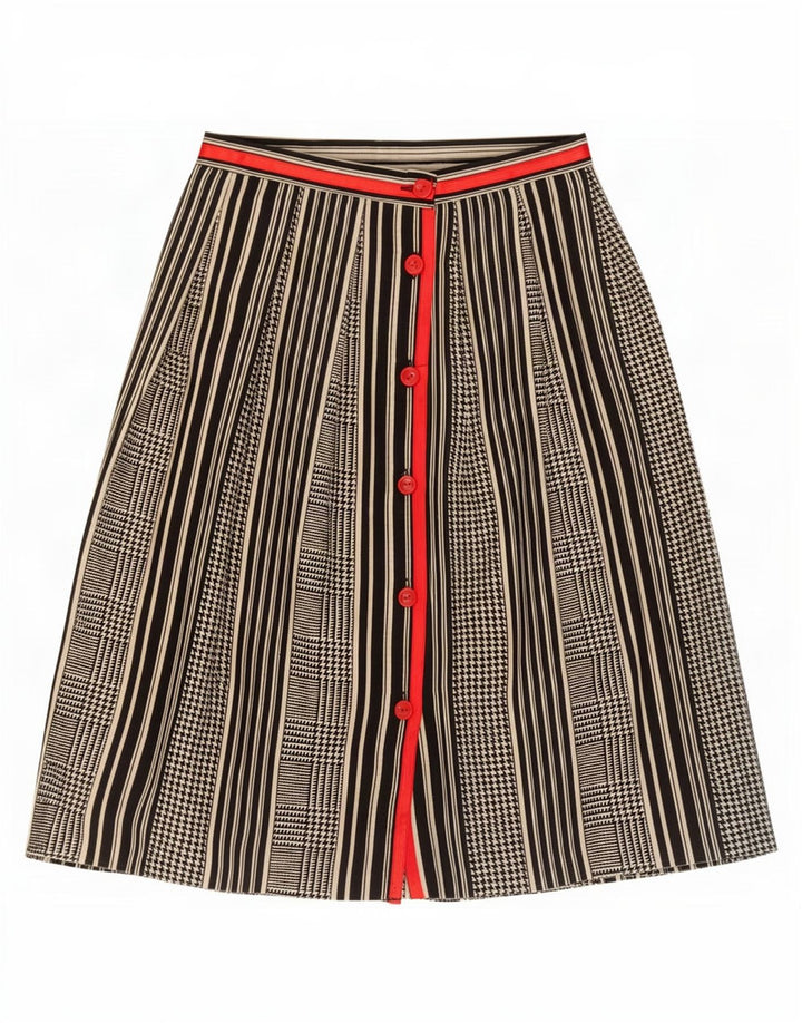 jupe trapèze femme vintage IT 42 Medium W25 Laine pied-de-poule noire