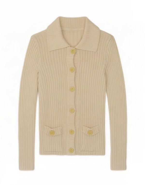 vintage Femme Cardigan Pull Moyen Blanc Cassé