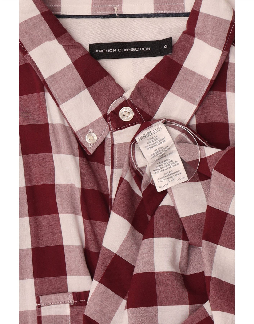 French Connection Chemise Homme XL Bordeaux Vichy Coton
