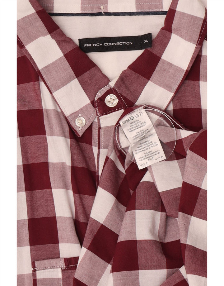 French Connection Chemise Homme XL Bordeaux Vichy Coton