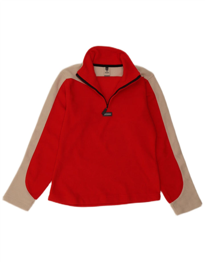 COLMAR Womens Zip Neck Fleece Jumper UK 12 Medium Red Colourblock Vintage Colmar and Second-Hand Colmar from Messina Hembry 