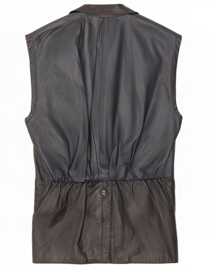 gilet en cuir femme vintage UK 14 Moyen Noir