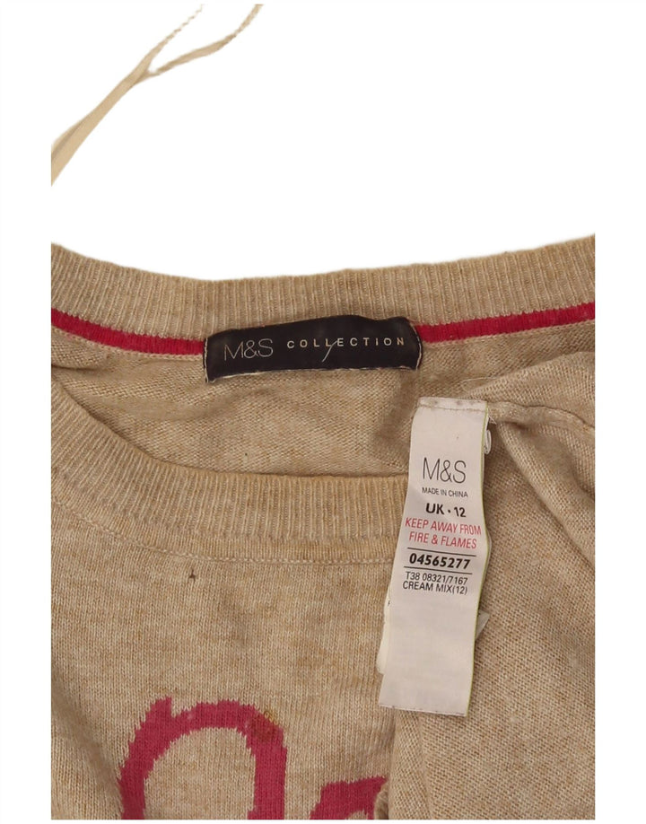 Marks & Spencer Pull graphique à col bateau pour femme UK 12 Beige moyen