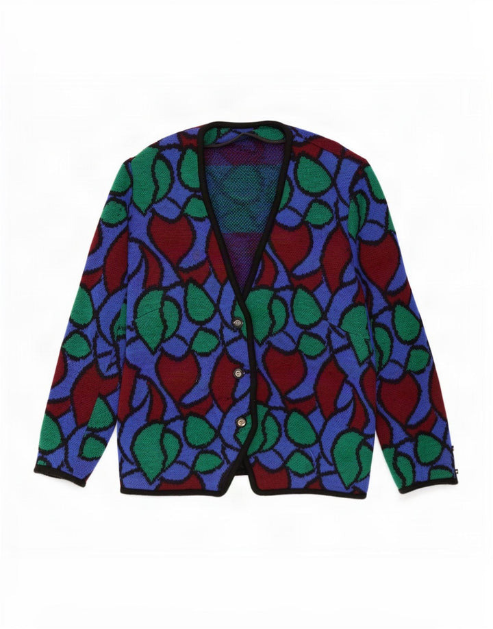 vintage Femmes Motif Abstrait Cardigan Pull UK 18 XL Multicolore