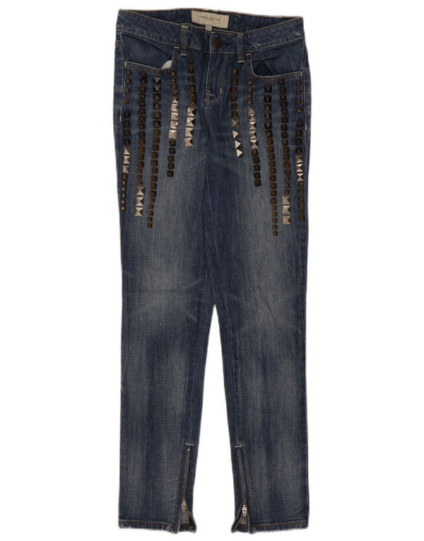 KAREN MILLEN Jean slim vieilli pour femme UK 8 Small W28 L29 Bleu