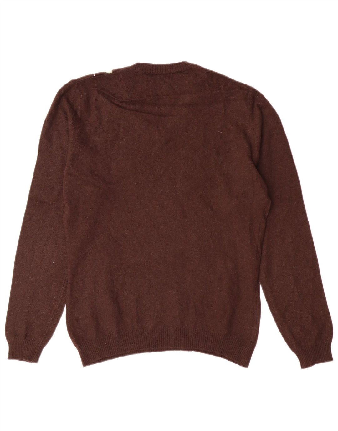 VINTAGE Pull col V femme UK 12 Marron moyen Argyle/Diamant