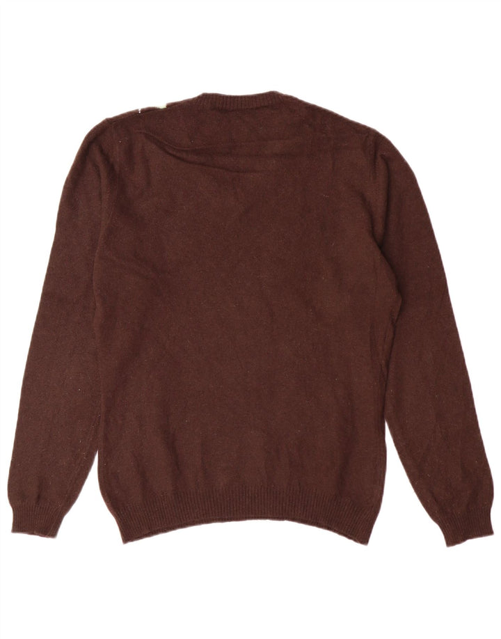 VINTAGE Pull col V femme UK 12 Marron moyen Argyle/Diamant