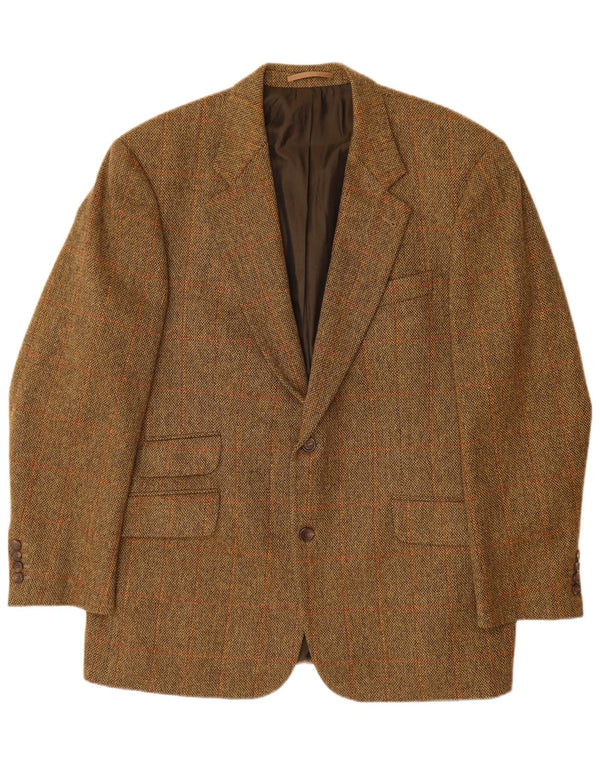 HUGO BOSS Veste Blazer 2 Boutons Homme EU 56 3XL Marron à Carreaux Laine Vierge
