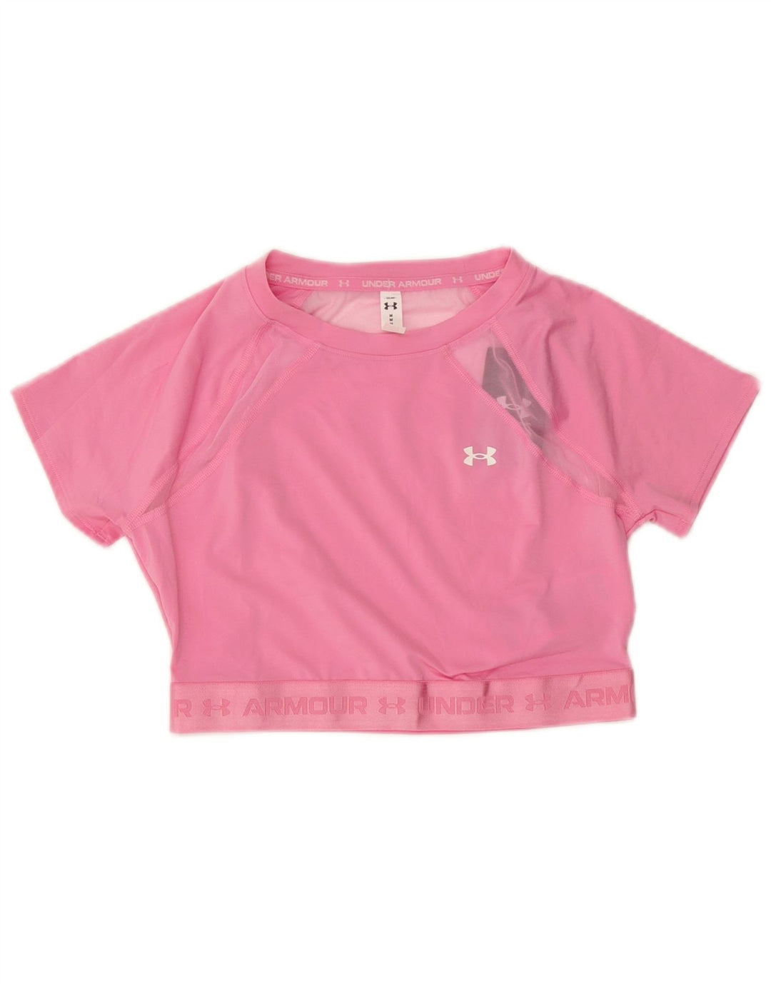 Under Armour Femme Crop Graphic T-Shirt Top UK 12 Rose Moyen Polyester