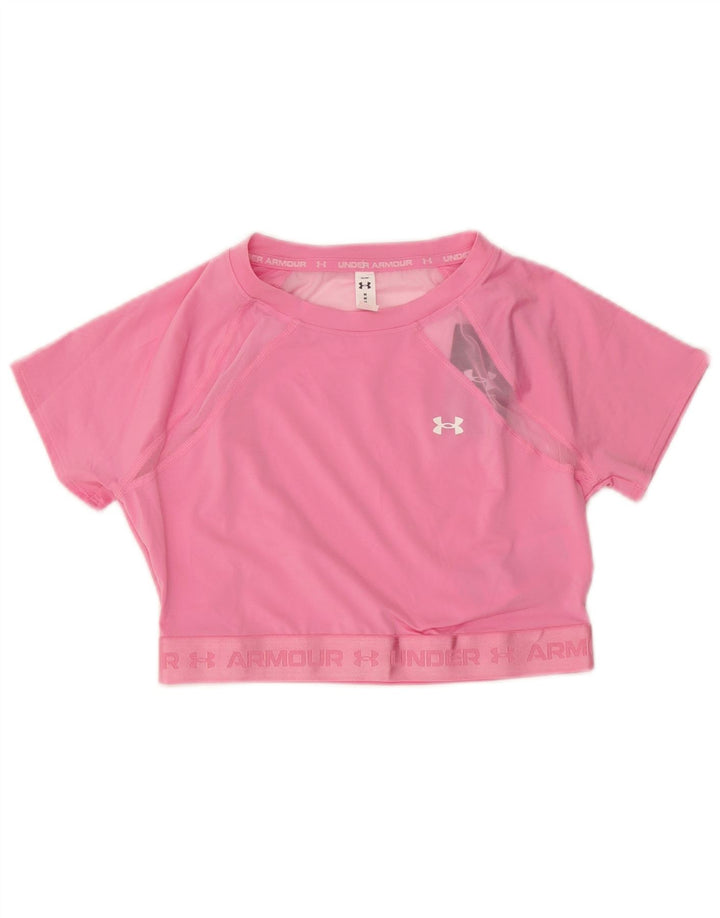 Under Armour Femme Crop Graphic T-Shirt Top UK 12 Rose Moyen Polyester