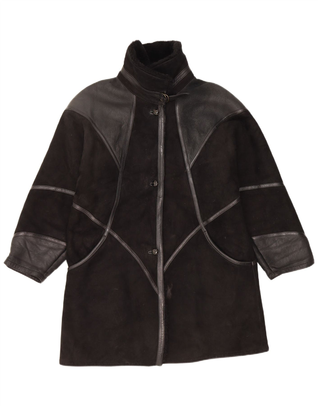 manteau en peau de mouton vintage pour femme IT 44 Shearling patchwork noir moyen