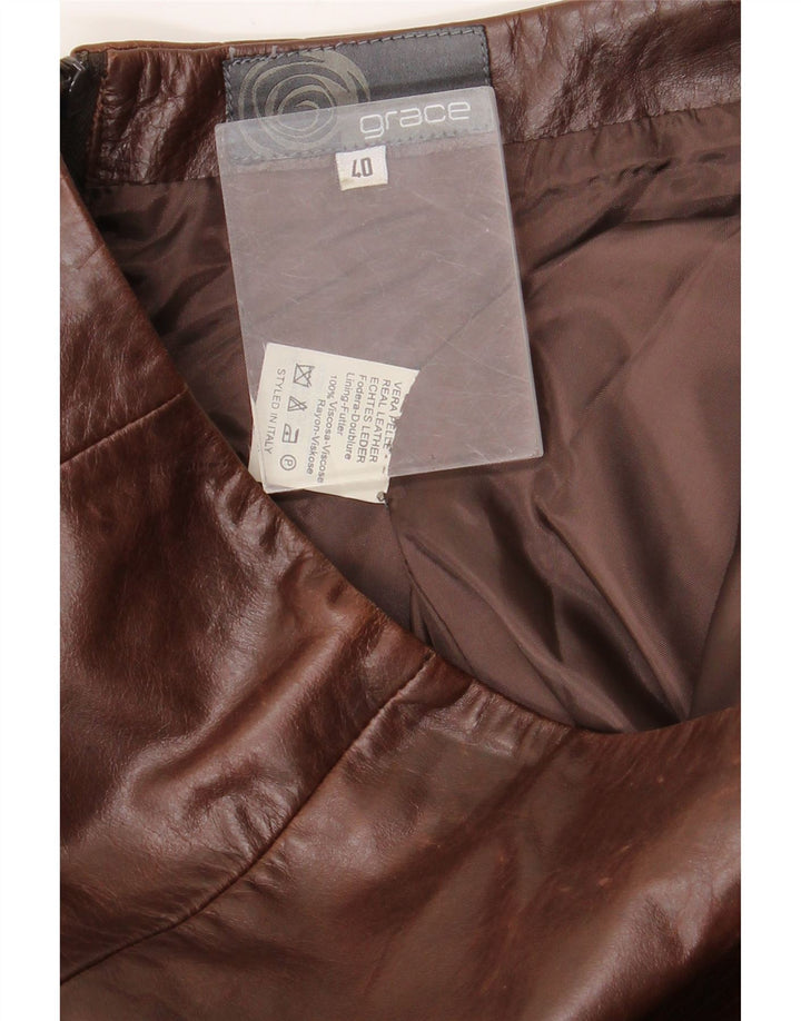 jupe en cuir femme vintage IT 40 Petit W28 Cuir Marron