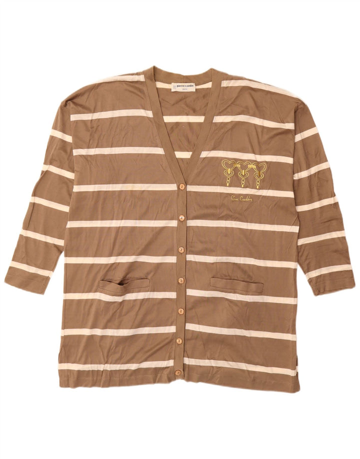 PIERRE CARDIN Pull Cardigan Long Femme IT 44 Marron Moyen Rayé