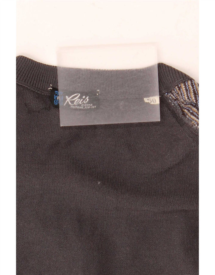 vintage Mens V-Col Jumper Sweater IT 50 Moyen Brun Géométrique