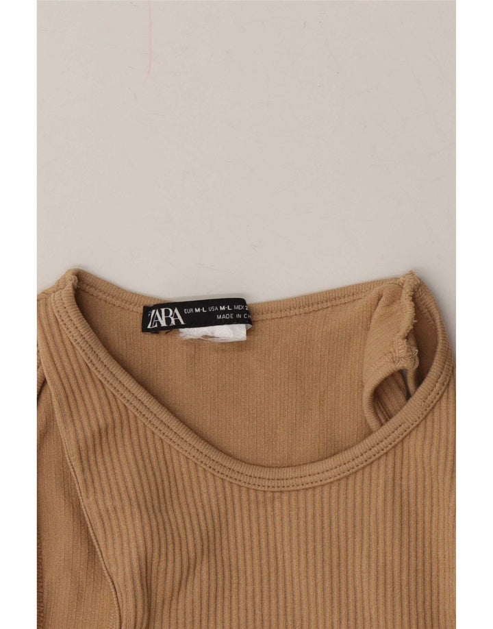 Zara Chemisier court à épaules dénudées pour femme UK 14 Large Beige