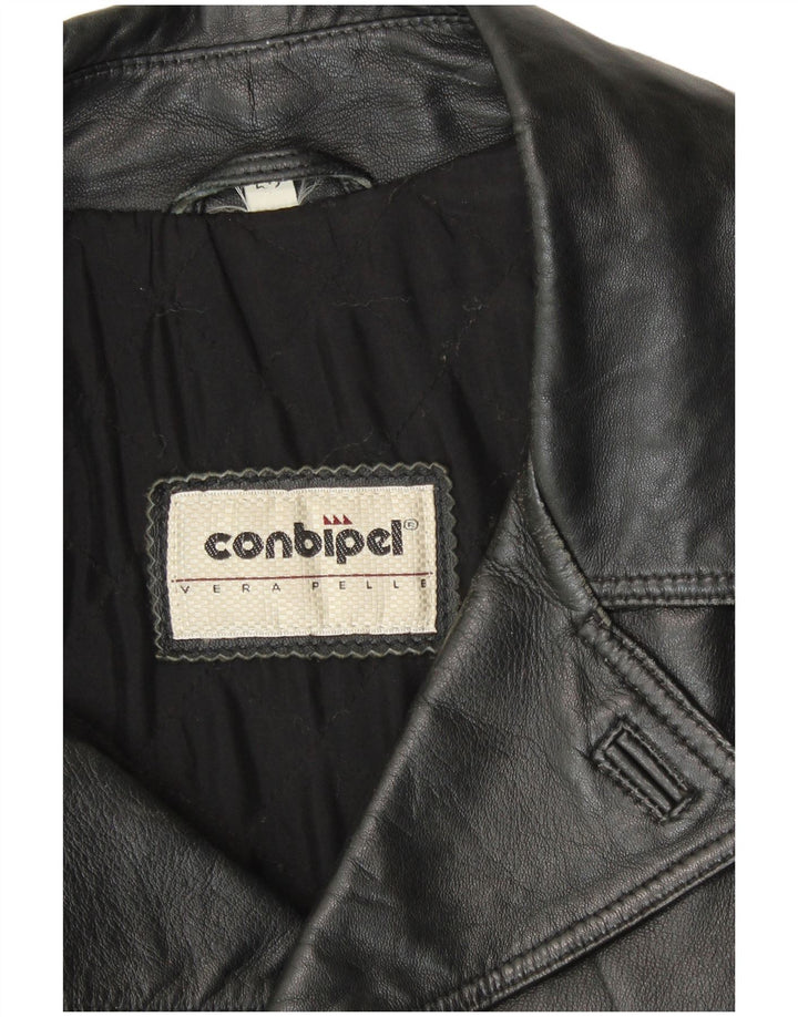 Conbipel Manteau en cuir double boutonnage pour homme Taille 52 Grand cuir noir