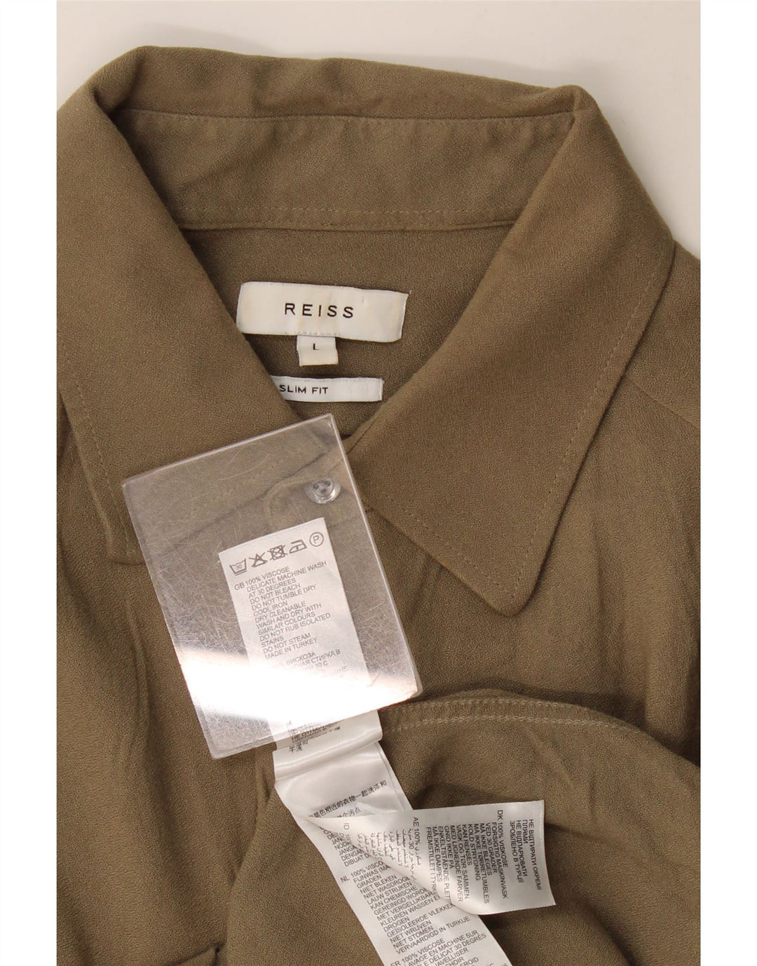 Reiss Chemise Slim Fit Large Kaki Viscose Homme