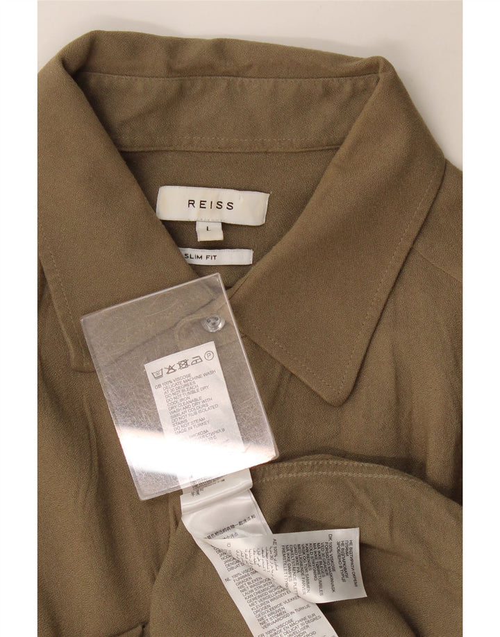 Reiss Chemise Slim Fit Large Kaki Viscose Homme