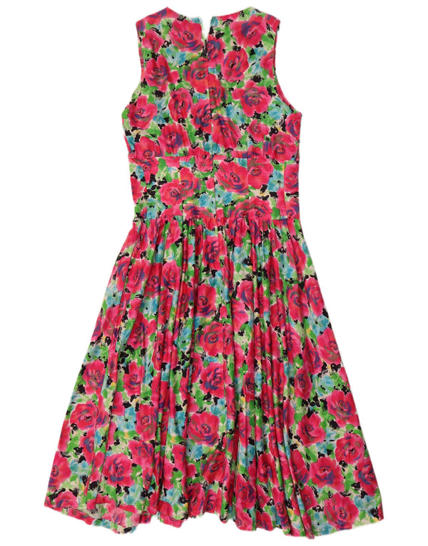vintage Femme Robe Maxi Sans Manches UK 14 Coton Floral Rose Moyen