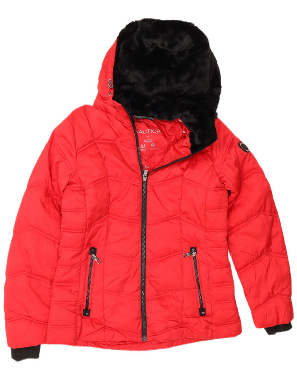 Nautica Veste matelassée à capuche pour femme UK 14 Rouge moyen Polyester