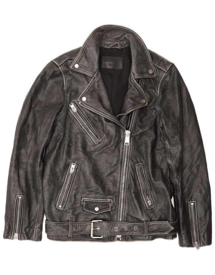 All Saints Veste de motard en cuir pour homme UK 36 Petit cuir noir