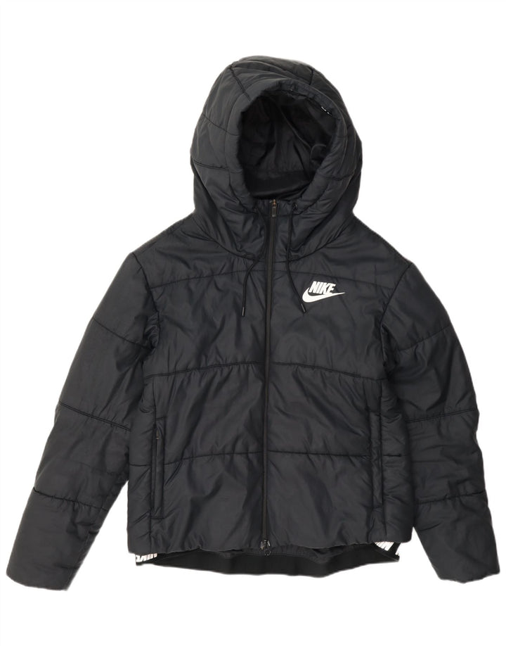 Nike Veste matelassée à capuche graphique pour femme UK 14 Bleu marine moyen Polyester