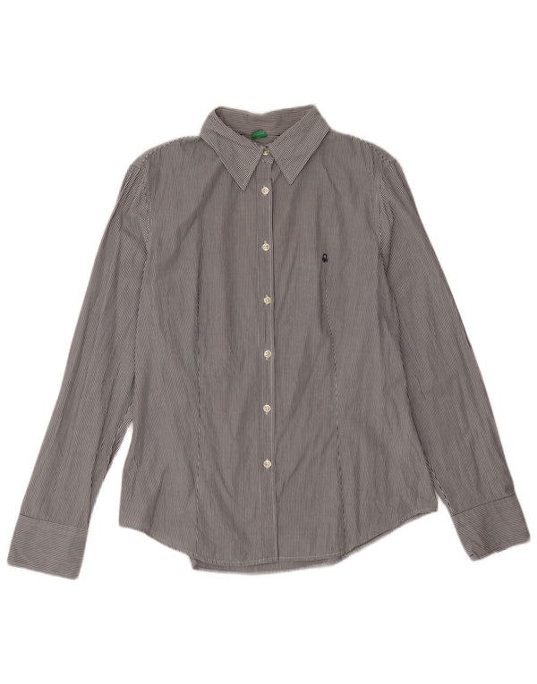 Benetton Chemise Femme UK 18 XL Bleu Marine Coton Rayé