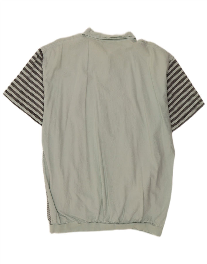 VINTAGE Chemise pull à manches courtes pour hommes IT 52/54 Grand vert rayé
