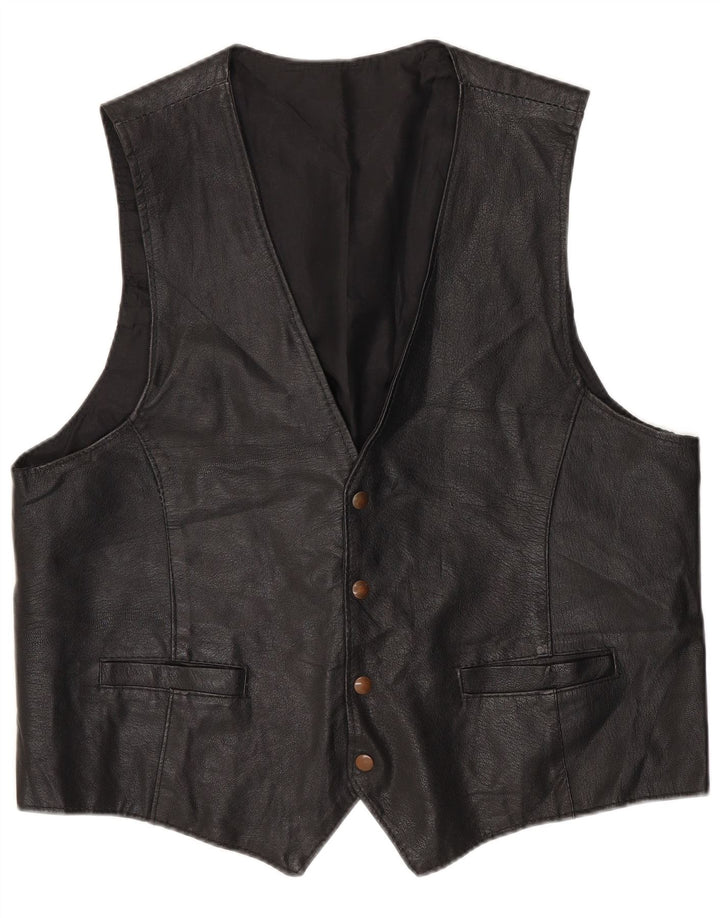 gilet en cuir homme vintage XL Noir
