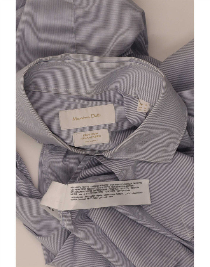 Massimo Dutti Chemise Homme Taille 41 Bleu Moyen Coton Rayé Classique