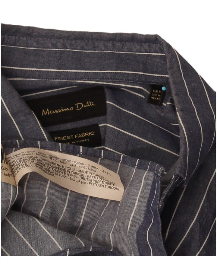 Massimo Dutti Chemise Regular Fit Homme Bleu Marine Rayé Coton