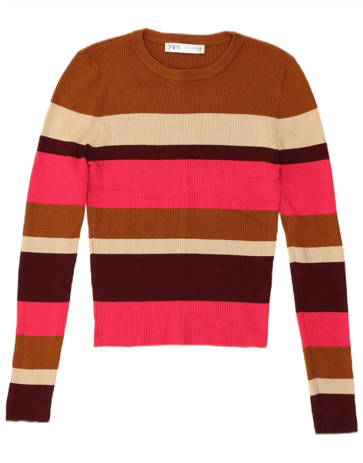 Zara Pull ras du cou pour femme UK 14 Medium Multicolore Rayé