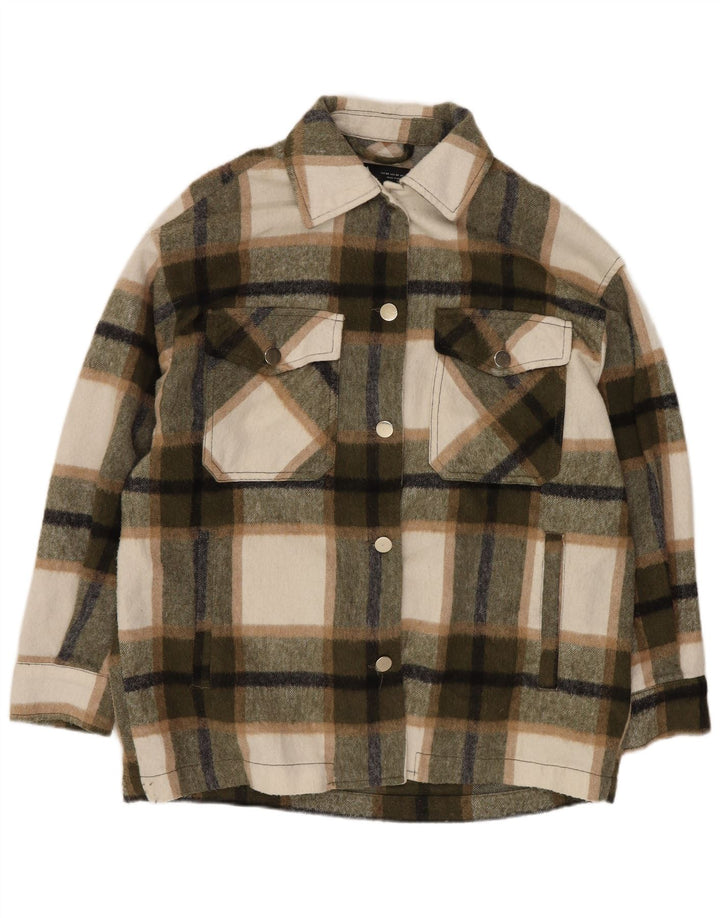 Zara Veste Shacket surdimensionnée pour femme UK 6 XS Kaki à carreaux