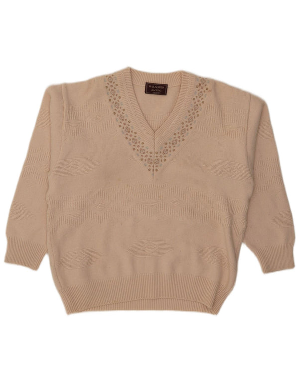 Malagrida Pull col V pour femme UK 18 XL Beige Géométrique