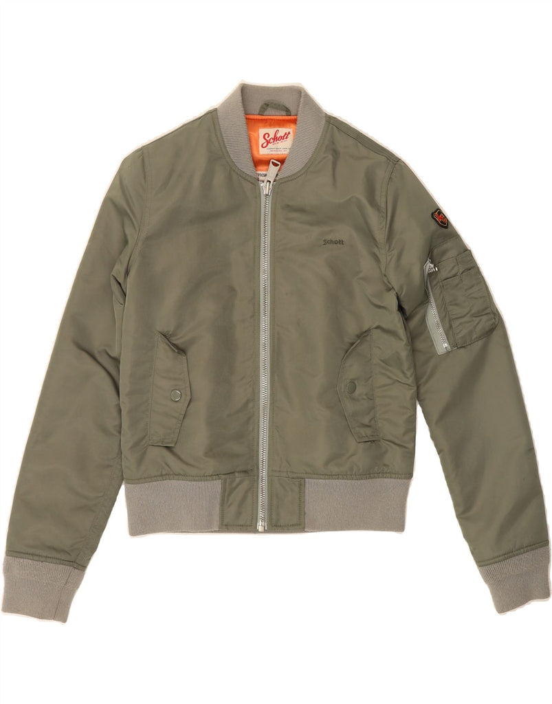 SCHOTT Womens Bomber Jacket UK 12 Medium Green Nylon Vintage Schott and Second-Hand Schott from Messina Hembry 