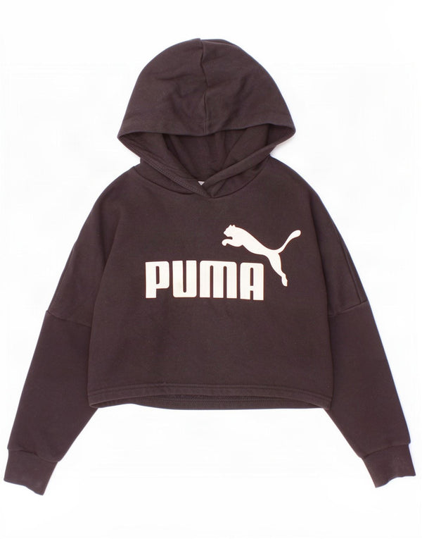 Puma Pull à capuche court graphique pour fille 9-10 ans Noir Coton