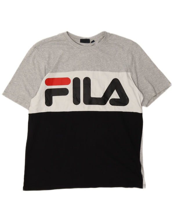 Fila Homme Graphic T-Shirt Top Large Gris Colorblock Coton