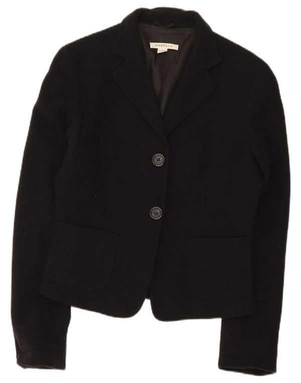 Marella Veste blazer à 2 boutons pour femme UK 10 Petite laine noire