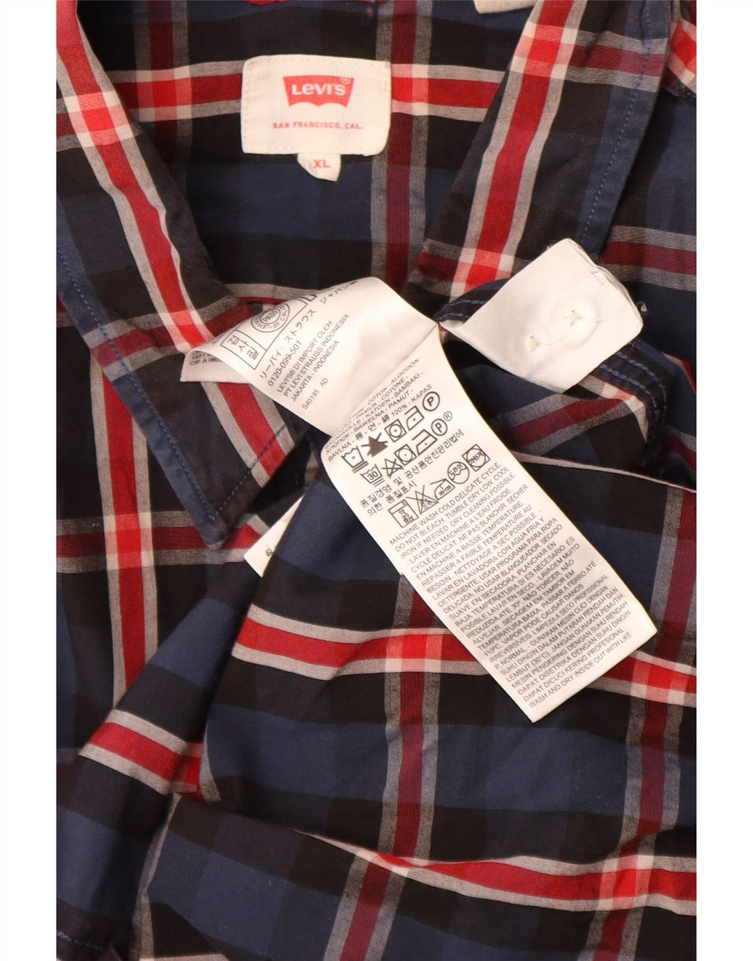 LEVI'S Chemise Homme XL Bleu Marine Carreaux Coton