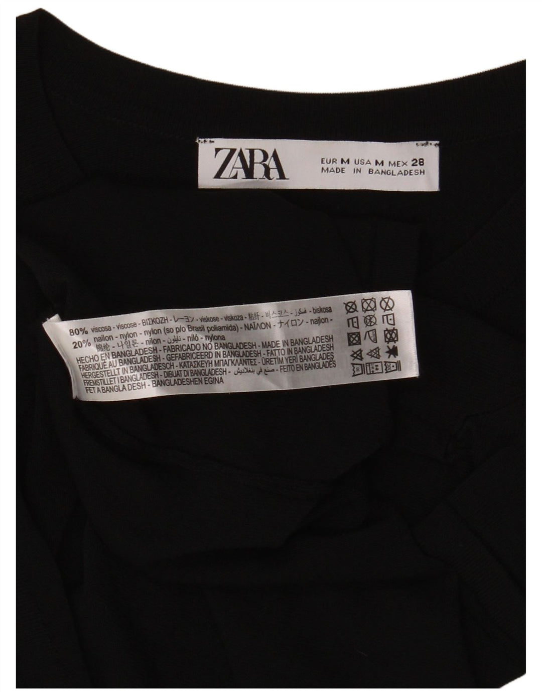 Zara Femme T-Shirt Top UK 12 Medium Noir Viscose