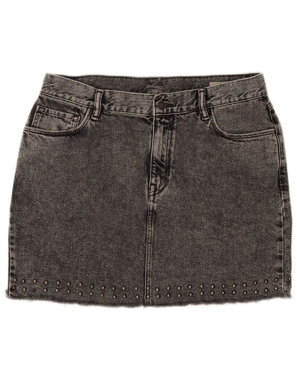 All Saints Mini jupe en jean pour femme UK 14 Large W32 Coton gris