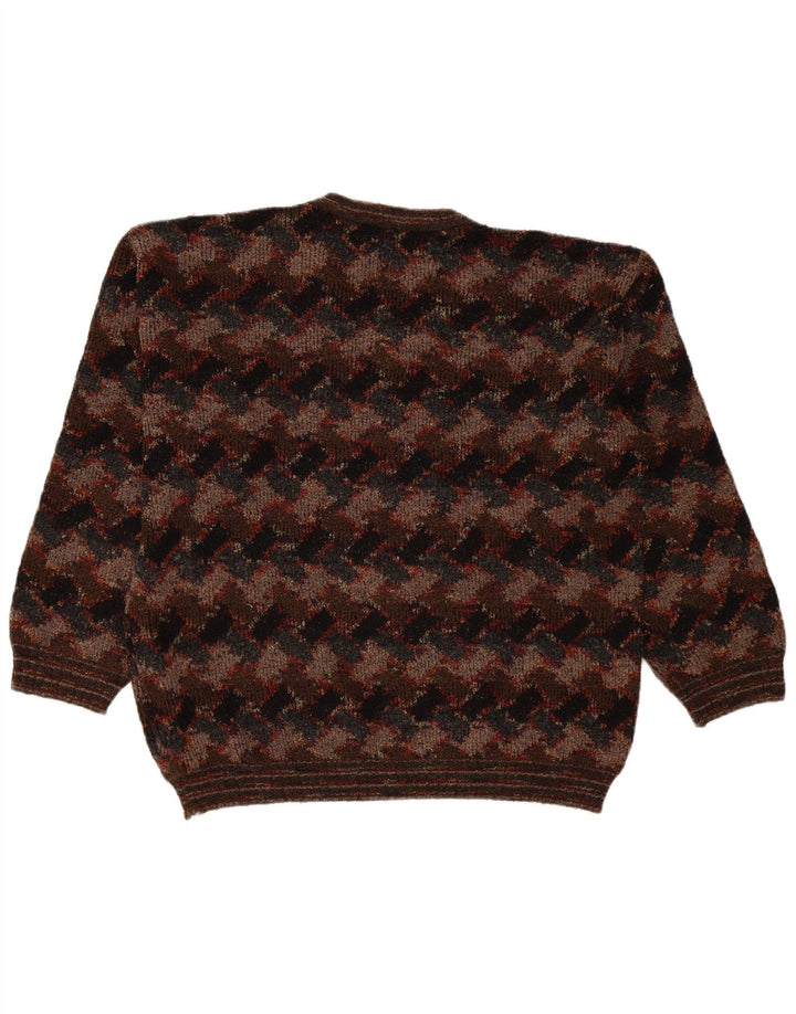 West Port Pull à col en V pour homme Large Marron Géométrique